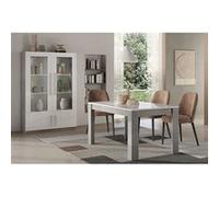 Ensemble Séjour Blanc et Marbre Table 160cm + Vitrine 4 Portes avec Leds - CLARK -