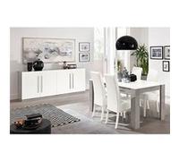 Ensemble Séjour Blanc et Marbre Table 190cm + Buffet 4 Portes - CLARK - ALTOBUY Blanc G