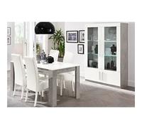Ensemble Séjour Blanc et Marbre Table 190cm + Vitrine 4 Portes avec Leds - CLARK - ALTOBUY Blanc G