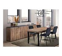 Ensemble Séjour Buffet et Table 200cm Aspect Bois Finition Denver Piètement U Métal Noir - GLESS -
