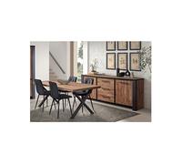 ETIENNE - Ensemble Séjour Buffet et Table 200cm Aspect Bois Piètement X Métal Noir