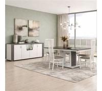 Ensemble séjour buffet et table repas blanc et imitation granit gris - NEWELL - ALTOBUY Blanc