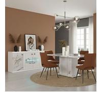 Ensemble séjour buffet et table repas blanc et imitation marbre - ETOLIS