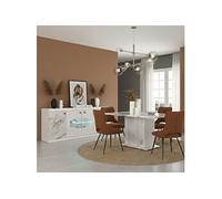 Ensemble séjour buffet et table repas blanc et imitation marbre - ETOLIS - ALTOBUY