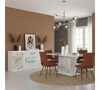 Ensemble séjour buffet et table repas blanc et imitation marbre - ETOLIS - ALTOBUY Blanc