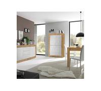 Ensemble Séjour Buffet OTELLO 2 Portes 3 Tiroirs aspect bois finition Cadiz façades blanc texturées Marron 210x42xH86cm