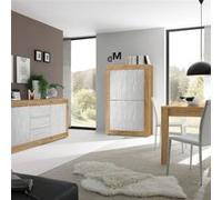 Ensemble Séjour Buffet OTELLO ALTOBUY 2 Portes 3 Tiroirs aspect bois finition Cadiz façades blanc texturées Marron 210x42xH86cm Marron