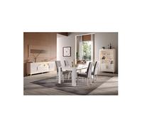 Ensemble Séjour Complet Blanc Décor Doré Table 160cm + Buffet et Vitrine avec Leds - JEMMA - ALTOBUY Blanc G