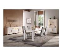 Ensemble Séjour Complet Blanc Décor Doré Table 160cm + Buffet et Vitrine avec Leds - JEMMA - ALTOBUY Blanc G