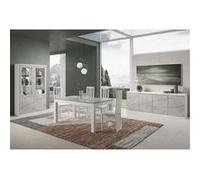 Ensemble Séjour Complet Blanc et Gris Marbré Table 190cm + Buffet + Vitrine avec Leds - DEYTON - ALTOBUY Gris G