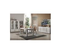 Ensemble Séjour Complet Blanc et Marbre Table 160cm + Buffet + Vitrine avec Leds - CLARK -
