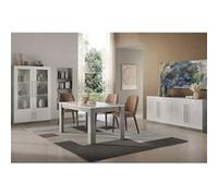Ensemble Séjour Complet Blanc et Marbre Table 160cm + Buffet + Vitrine avec Leds - CLARK - ALTOBUY Blanc G
