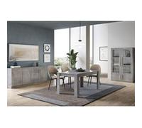 CLARK - Ensemble Séjour Complet Effet Marbre Table 160cm + Buffet + Vitrine avec Leds