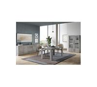 Ensemble Séjour Complet Effet Marbre Table 190cm + Buffet + Vitrine avec Leds - CLARK - ALTOBUY Gris G