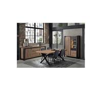 Ensemble Séjour Complet et Table 200 cm Aspect Bois Piètement X Métal Noir - CLODIUS -