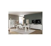 DENAE - Ensemble Séjour Complet Laqué Blanc Brillant Table 190cm + Buffet + Vitrine Leds