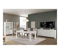 DENAE - Ensemble Séjour Complet Laqué Blanc Brillant Table 190cm + Buffet + Vitrine Leds