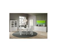 Ensemble Séjour Complet Laqué Blanc Table 138cm + Buffet + Vitrine avec Leds - DEYTON -