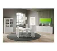 Ensemble Séjour Complet Laqué Blanc Table 160cm + Buffet + Vitrine avec Leds - DEYTON - ALTOBUY Blanc G
