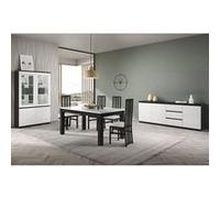 Ensemble Séjour Complet Laqué Noir et Blanc Table 190cm + Buffet + Vitrine avec Leds - DEYTON - ALTOBUY Blanc G