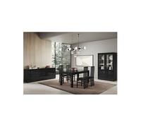 DEYTON - Ensemble Séjour Complet Laqué Noir Table 190cm + Buffet + Vitrine avec Leds