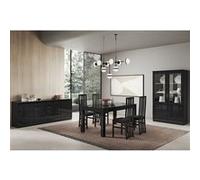 Ensemble Séjour Complet Laqué Noir Table 190cm + Buffet + Vitrine avec Leds - DEYTON - ALTOBUY Noir G