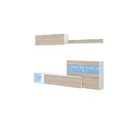 Ensemble sejour de 4 elements coloris Blanc Brillant /Naturel + Eclairage LED --