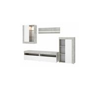 Ensemble sejour de 4 elements coloris ciment /blanc + Eclairage LED --