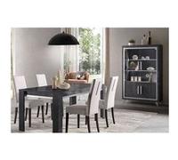 Ensemble Séjour Effet Marbre Anthracite Table 160cm + Vitrine avec Leds - GUEDA - ALTOBUY Gris G