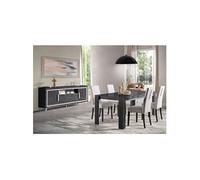 GUEDA - Ensemble Séjour Effet Marbre Anthracite Table 190cm + Buffet avec Leds