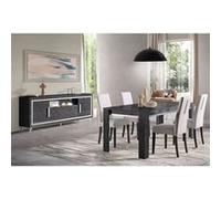 Ensemble Séjour Effet Marbre Anthracite Table 190cm + Buffet avec Leds - GUEDA - ALTOBUY Gris G