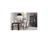 Ensemble Séjour Effet Marbre Anthracite Table 190cm + Vitrine avec Leds - GUEDA -