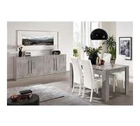 Ensemble Séjour Effet Marbre Table 160cm + Buffet 3 Portes - CLARK - ALTOBUY Gris G