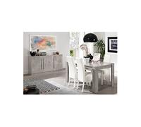 CLARK - Ensemble Séjour Effet Marbre Table 190cm + Buffet 3 Portes