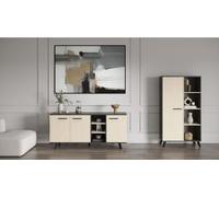 Ensemble Séjour: Enfilade, Buffet Haut, Table, KENT, Chêne de Fil / Sidewalk, DEMEYERE, Avec Allonge