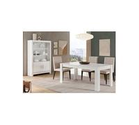 Ensemble Séjour Laqué Blanc Brillant Table 160cm + Vitrine 4 Portes avec Leds - DENAE - ALTOBUY Blanc G