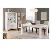 Ensemble Séjour Laqué Blanc Brillant Table 160cm + Vitrine 4 Portes avec Leds - DENAE - ALTOBUY Blanc G