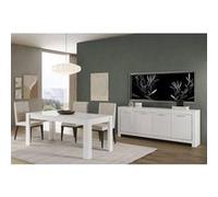 Ensemble Séjour Laqué Blanc Brillant Table 190cm + Buffet 4 Portes - DENAE - ALTOBUY Blanc G