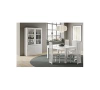 Ensemble Séjour Laqué Blanc Table 138cm + Vitrine avec Leds - DEYTON -