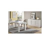 Ensemble Séjour Laqué Blanc Table 160cm + Buffet 3 Portes - CLARK - ALTOBUY Blanc G