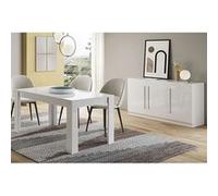 Ensemble Séjour Laqué Blanc Table 160cm + Buffet 3 Portes - CLARK - ALTOBUY Blanc G