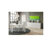 DEYTON - Ensemble Séjour Laqué Blanc Table 160cm + Buffet 3 Portes