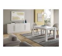 Ensemble Séjour Laqué Blanc Table 160cm + Buffet 4 Portes - CLARK - ALTOBUY Blanc G