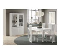 Ensemble Séjour Laqué Blanc Table 160cm + Vitrine avec Leds - DEYTON - ALTOBUY Blanc G