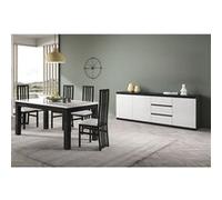 Ensemble Séjour Laqué Noir et Blanc Table 160cm + Buffet 3 Portes - DEYTON - ALTOBUY Blanc G