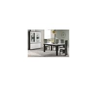 Ensemble Séjour Laqué Noir et Blanc Table 160cm + Vitrine avec Leds - DEYTON -