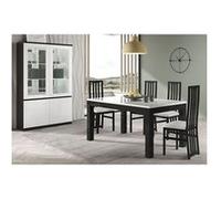 Ensemble Séjour Laqué Noir et Blanc Table 160cm + Vitrine avec Leds - DEYTON - ALTOBUY Blanc G
