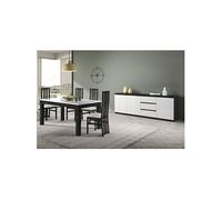 Ensemble Séjour Laqué Noir et Blanc Table 190cm + Buffet 3 Portes - DEYTON -
