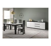 DEYTON - Ensemble Séjour Laqué Noir et Blanc Table 190cm + Buffet 3 Portes