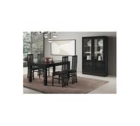 Ensemble Séjour Laqué Noir Table 160cm + Vitrine avec Leds - DEYTON - ALTOBUY Noir G